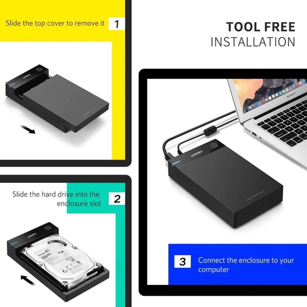 მყარი დისკის ქეისი UGREEN US222 (50422) USB 3.5 Inch HDD Enclosure SSD SATA USB 3.0 power Adapter