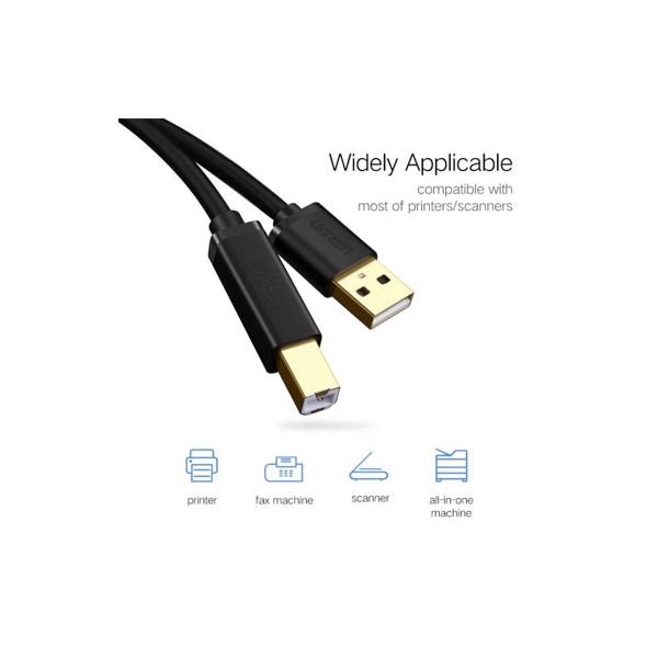პრინტერის კაბელი UGREEN US135 (20847) USB 2.0 AM to BM Print Cable 2M Gold-Plated (Black) 2M