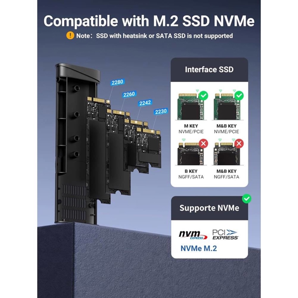 მყარი დისკის ქეისი UGREEN CM767 (35267), M.2 NVMe SSD Enclosure, Grey