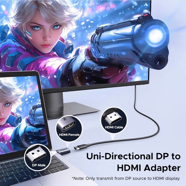 ადაპტერი UGREEN DP130 (55935), 2Pcs, 4K DisplayPort to HDMI Adapter, Grey
