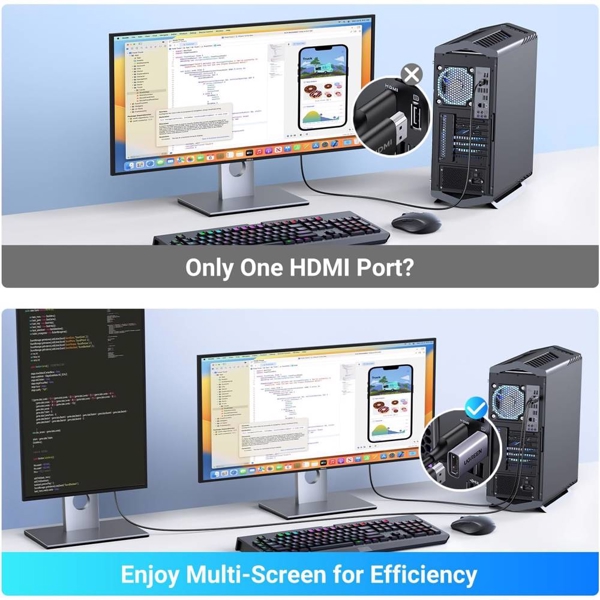 ადაპტერი UGREEN DP130 (55935), 2Pcs, 4K DisplayPort to HDMI Adapter, Grey