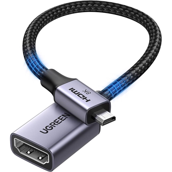 ადაპტერი UGREEN HD182 (65593), 8K Micro HDMI to HDMI Cable, 20cm, Grey/Black
