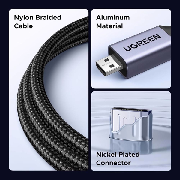 ადაპტერი UGREEN HD182 (65593), 8K Micro HDMI to HDMI Cable, 20cm, Grey/Black