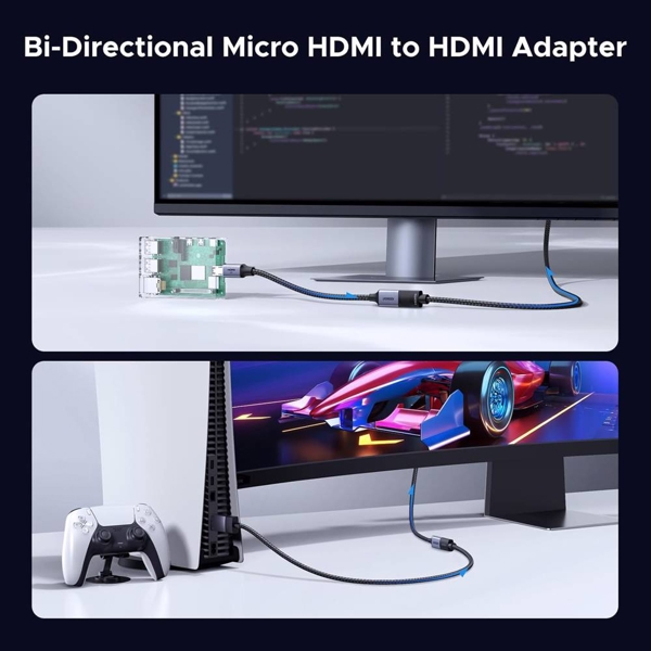 ადაპტერი UGREEN HD182 (65593), 8K Micro HDMI to HDMI Cable, 20cm, Grey/Black