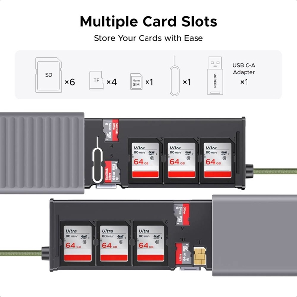 ბარათის წამკითხველი ქეისი UGREEN CM856 (55899), Multi-function Card Reader Case, Grey