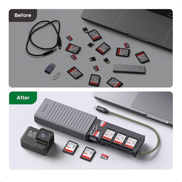 ბარათის წამკითხველი ქეისი UGREEN CM856 (55899), Multi-function Card Reader Case, Grey