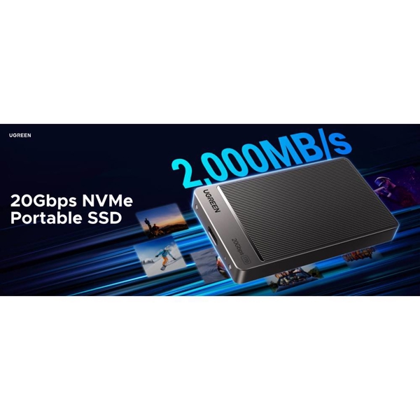 გარე მყარი დისკი UGREEN CM766 (35270), 1TB, External SSD, USB 3.1, Black