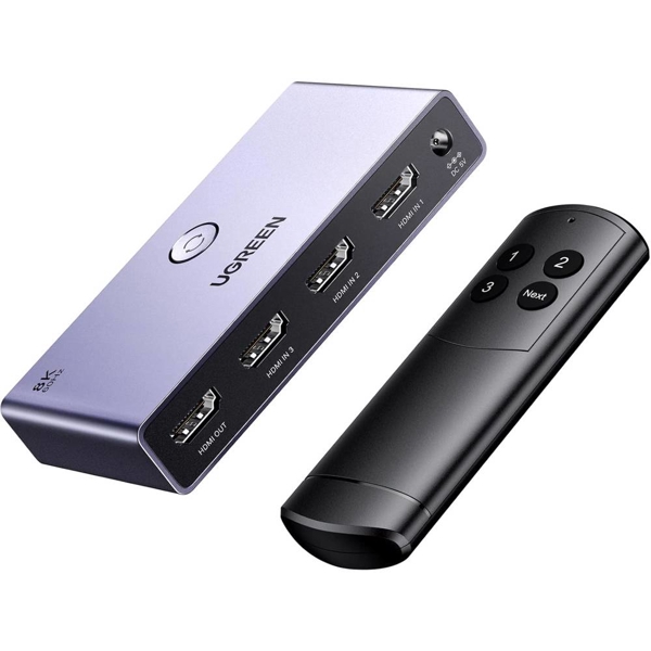 სვიჩი UGREEN CM624 (15604), 8k60hz HDMI 2.1 Switch With 1.5m Usb Power Cable, Grey