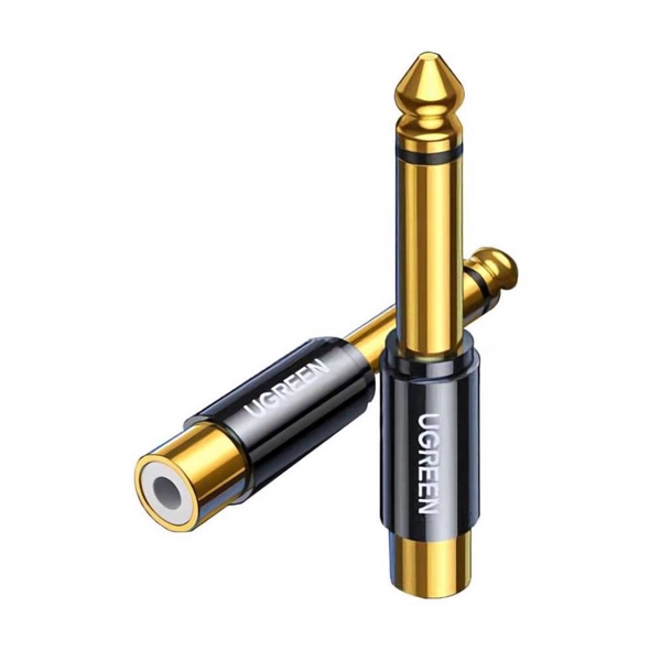 აუდიო ადაპტერი UGREEN AV169 (80731), 6.35mm Male to RCA Female Adapter, Black/Gold