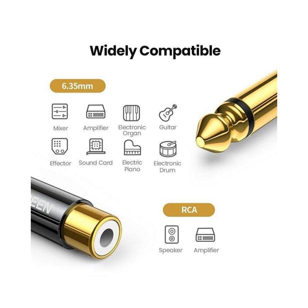 აუდიო ადაპტერი UGREEN AV169 (80731), 6.35mm Male to RCA Female Adapter, Black/Gold