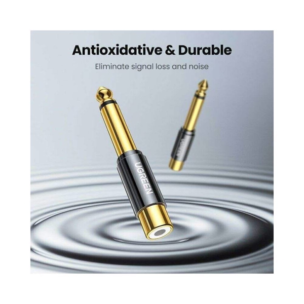 აუდიო ადაპტერი UGREEN AV169 (80731), 6.35mm Male to RCA Female Adapter, Black/Gold