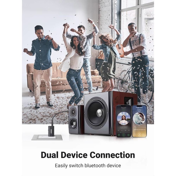 Bluetooth ადაპტერი UGREEN CM523 (60300), USB 2.0 to 3.5mm Bluetooth Transmitter/Receiver Adapter, Black