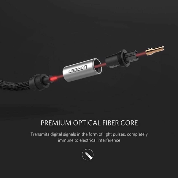 ოპტიკური აუდიო კაბელი UGREEN AV108 (10540), Toslink Optical Audio Cable, 2m, Black/Silver