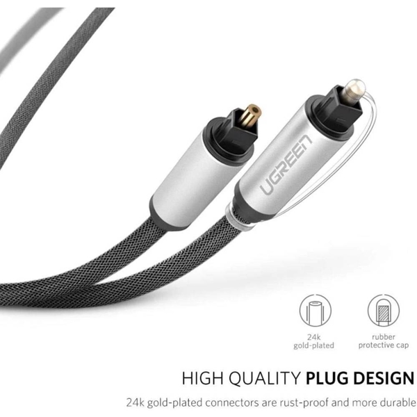 ოპტიკური აუდიო კაბელი UGREEN AV108 (10542), Toslink Optical Audio Cable, 1.5m, Black/Silver