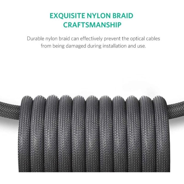 ოპტიკური აუდიო კაბელი UGREEN AV108 (10542), Toslink Optical Audio Cable, 1.5m, Black/Silver