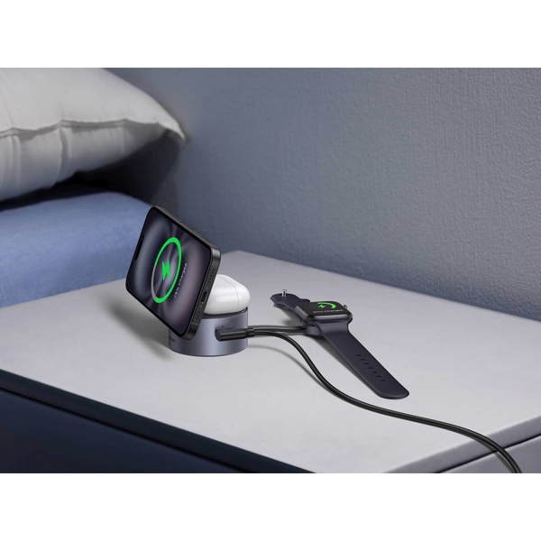 უსადენო დამტენი UGREEN W712 (65148) Magflow Qi2.2, 15W, 3in1 Wireless Charger, Grey