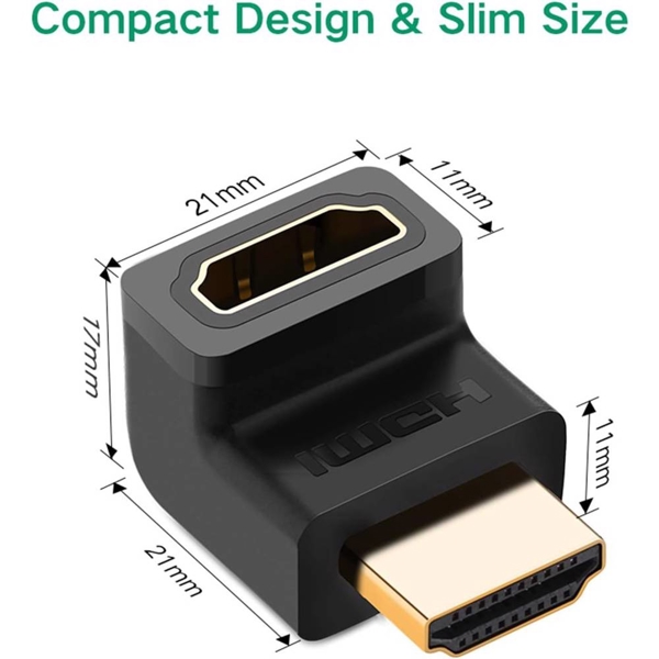 კუთხის HDMI ადაპტერი UGREEN HD112 (20110), HDMI 4K Adapter Male to Female Up-angled, Black