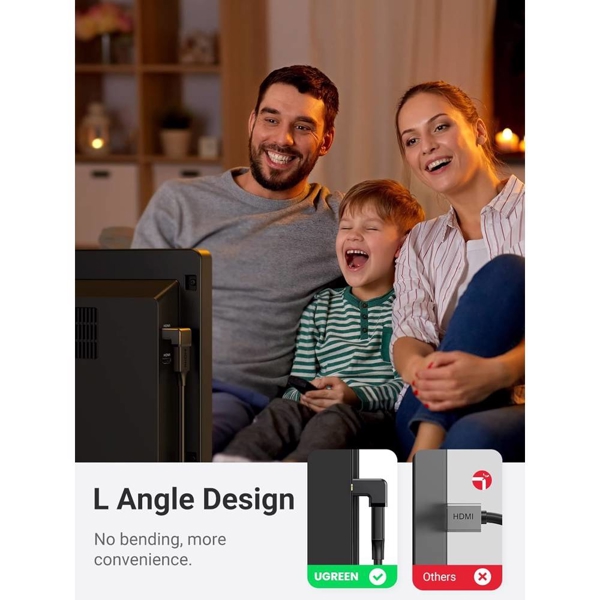 კუთხის HDMI ადაპტერი UGREEN HD112 (20110), HDMI 4K Adapter Male to Female Up-angled, Black