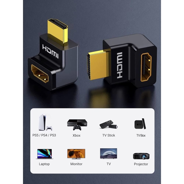 კუთხის HDMI ადაპტერი UGREEN HD112 (20110), HDMI 4K Adapter Male to Female Up-angled, Black