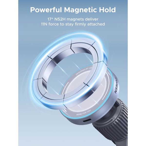 მანქანის უსადენო დამტენი UGREEN W758 (55967) MagFlow, 25W, Magnetic Wireless Car Charger, Grey