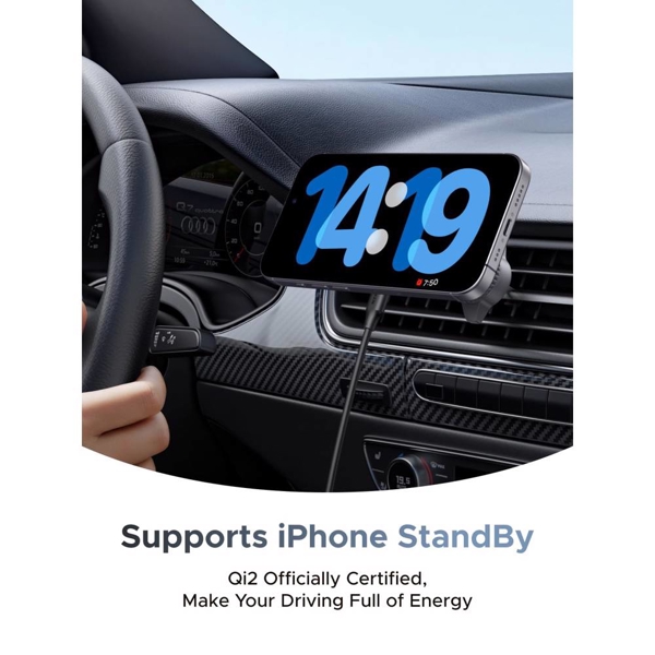 მანქანის უსადენო დამტენი UGREEN W758 (55967) MagFlow, 25W, Magnetic Wireless Car Charger, Grey
