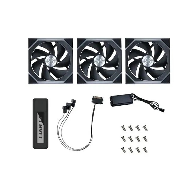 Lian Li UNI FAN SL WIRELESS 120 REVERSE BLADE 12RSL1W3B BLACK PWM 120mm (3PC) with controller / 28mm thickness (Reverse) G99.12RSL1W3B.00