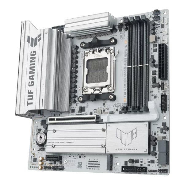 ASUS Motherboard TUF GAMING B850M-PLUS WIFI7 W sAM5 B850 4xDDR5 M.2 HDMI DP Wi-Fi BT mATX white