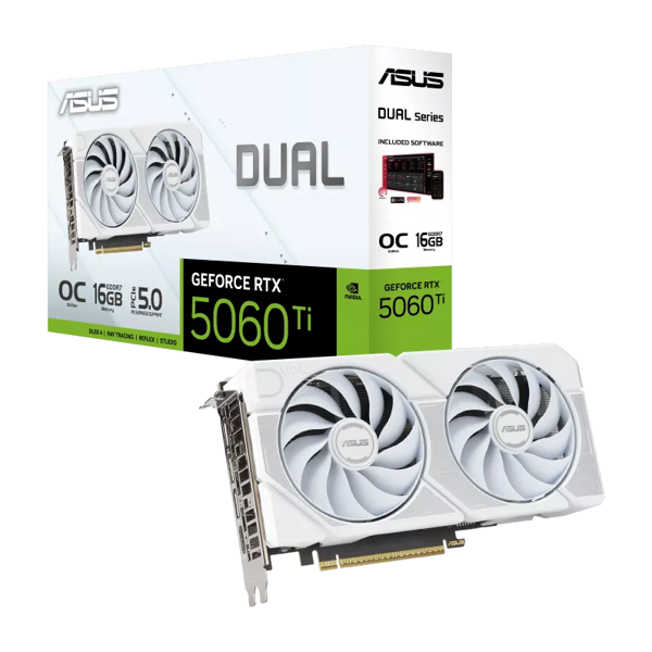 ASUS Graphic Card GeForce RTX 5060 TI 16GB GDDR7 OC DUAL-RTX5060TI-O16G-WHITE