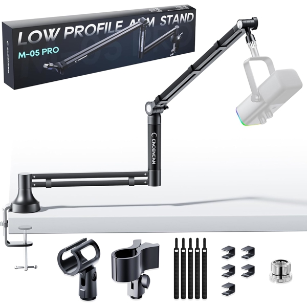M05 pro Boom Arm, 360° Rotatable Microphone Stand with Desk Mount, Foldable Desk Mic
Arm with 3/8'' to 5/8'' Screw Adapter, Microphone Arm for Live Streaming, Gaming (Black)