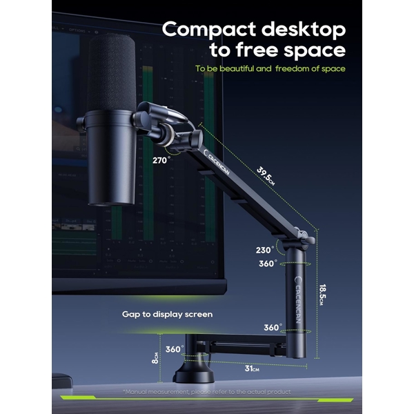 M05 pro Boom Arm, 360° Rotatable Microphone Stand with Desk Mount, Foldable Desk Mic
Arm with 3/8'' to 5/8'' Screw Adapter, Microphone Arm for Live Streaming, Gaming (Black)