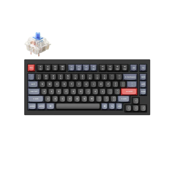 Keychron Q1 QMK Custom HotSwappable Gateron Phantom Blue Switch Mechanical Keyboard Full Assembled Carbon Black RGB with Knob Russian Layout