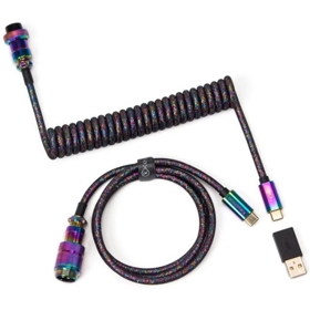 Cabel Type-A/Type-C Keychron Premium Coiled Aviator Cable-Straight Rainbow Palted black