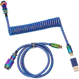 Cabel Type-A/Type-C Keychron Premium Coiled Aviator Cable-Straight Rainbow Palted Blue