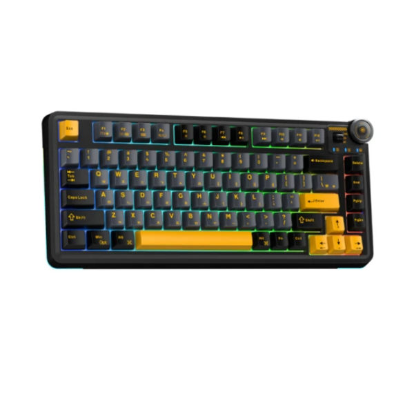 კლავიატურა: AULA AU75 Gasket Wireless Mechanical Keyboard Black/GrayYellow (Star Vector Switch)