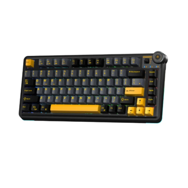 კლავიატურა: AULA AU75 Gasket Wireless Mechanical Keyboard Black/GrayYellow (Star Vector Switch)