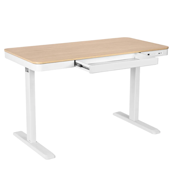 2E Computer table CE218D-MOTORIZED, height adjustment, electric motor 220V, (USB-A/USB-C), 72/120х118x60cm, beige