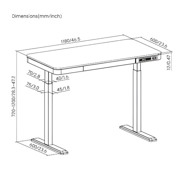 2E Computer table CE218D-MOTORIZED, height adjustment, electric motor 220V, (USB-A/USB-C), 72/120х118x60cm, beige