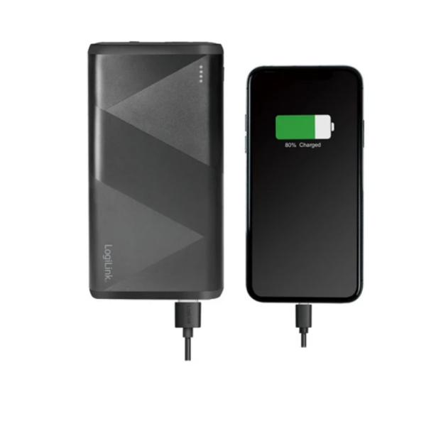 დამტენი: Logilink PA0275 Power bank 10000mAh 1x USB-A QC 3.0 & 1x USB-C PD 2.0 2-in-1 cable Black