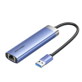VENTION TGFSB USB 3.0 to USB 3.0 x 3/RJ45/USB-C Hub 0.15M Blue Aluminum Alloy Type