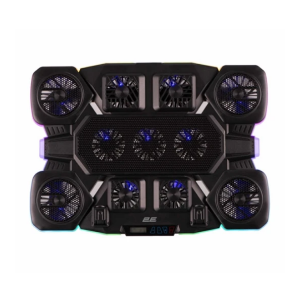 2E GAMING Laptop stand CPG-011, up to 17.3", 1xUSB-A, 1xUSB-C, LCD, RGB, black