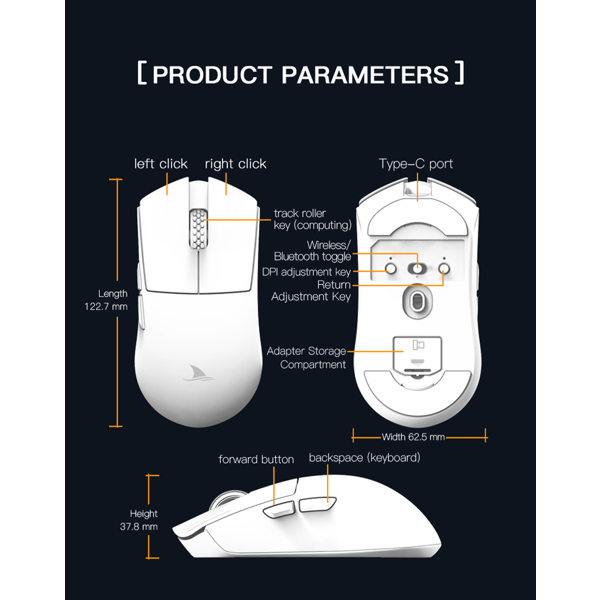 Darmoshark M3S MAX Wireless Gaming Mouse,Tri-Mode 2K/USB-C/Bluetooth Mouse Up to 26000DPI (White)