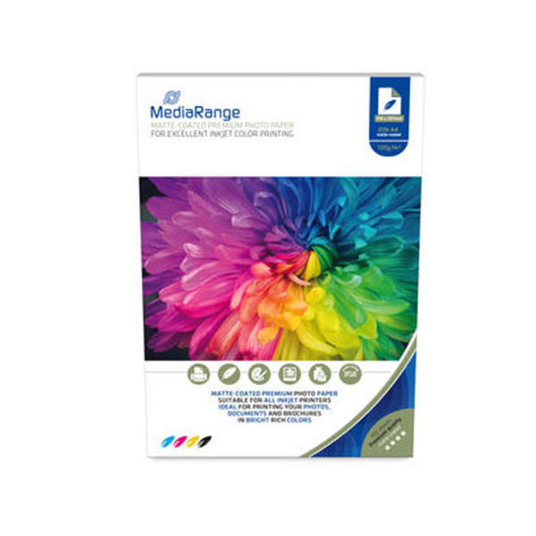 Med-125910 ფოტოქაღალდი A4, 200გრ. ჭავლური პრინტერისთვის,გლუვი ორმხრივი,50ფ.Mediarange,MRINK102