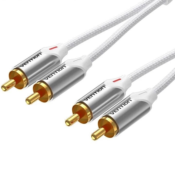 VENTION BCQIL Cotton Braided 2RCA Male to Male Audio Cable 10M Silver Aluminum Alloy Type