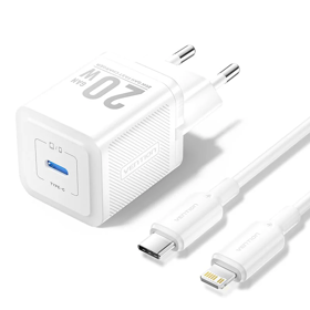 VENTION TZ-FEPW0-EU-02 1-Port USB-C GaN Charger (20W) with USB-C to Lightning Cable (1M) EU-Plug White