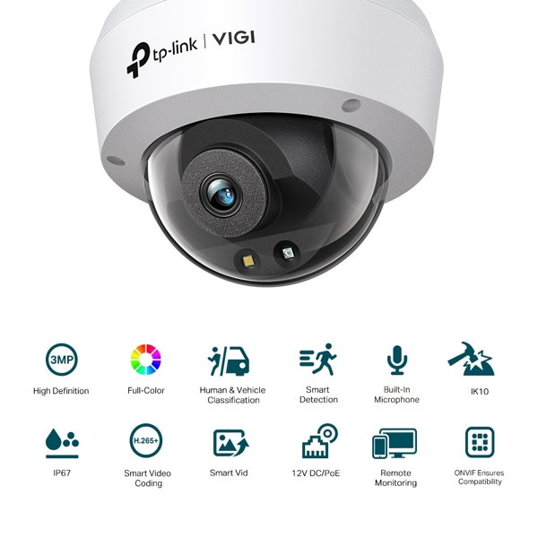 კამერა, VIGI C230(2.8mm), TP-Link, დომი ტიპის 3 MP ფიქსირებული ობიექტივით.