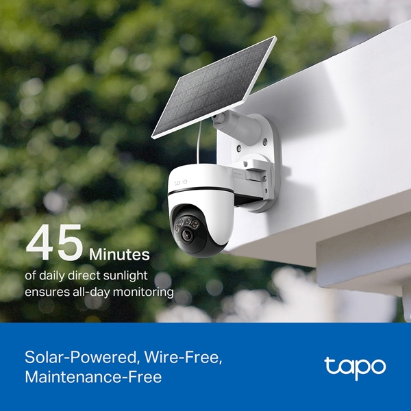კამერა, Tapo C610 KIT, TP-Link, 2K გაფართოების  გარე გამოყენების მზის ენერგიაზე მომუშავე  ღამის ხედვით .