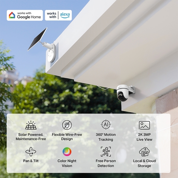 კამერა, Tapo C610 KIT, TP-Link, 2K გაფართოების  გარე გამოყენების მზის ენერგიაზე მომუშავე  ღამის ხედვით .