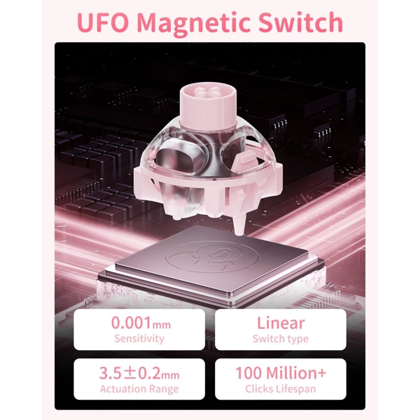 Keyboard GravaStar Mercury V60 60keys, UFO Magnetic Gaming, 8K, USB-A, RGB, Crystal Rose