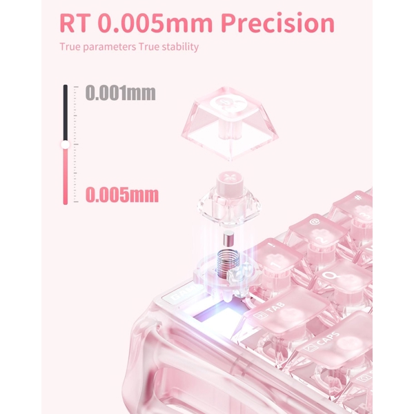 Keyboard GravaStar Mercury V60 60keys, UFO Magnetic Gaming, 8K, USB-A, RGB, Crystal Rose
