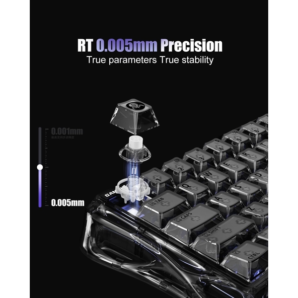 Keyboard GravaStar Mercury V60 60keys, UFO Magnetic Gaming, 8K, USB-A, RGB, Onyx Crystal